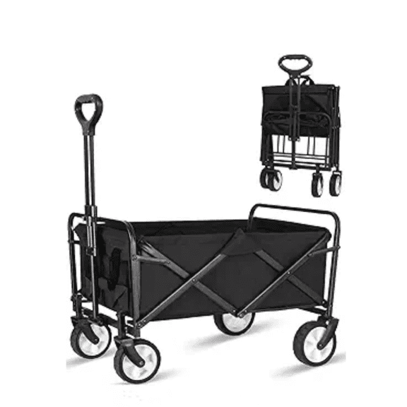 Collapsible Foldable Cart, Beach Cart Large Capacity, Heavy Duty Folding Wagon Portable, Collapsible Wagon for Sports, Shopping, Camping (Black)