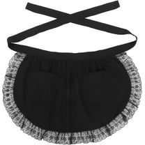 Retro Half Apron Black Kitchen Waist Apron 1950s Vintage Ruffle Lace Apron with Pockets Kitchen Apron with Lace Design for Maid Girl Cosplay Kitchen Cooking