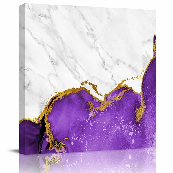 Framed Canvas Wall Art for Living Room Purple Marble Wall Decor, White Modern Abstract Art Luxury Aesthetic Paintings for Bedroom Office Kitchen, Ready to Hang Artwork Wall Pictures 8x8 Inch