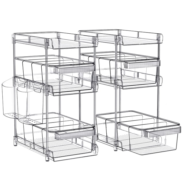 Organizador de baño WAKISA de 3 niveles transparente con cajones extraíbles, set de 2 piezas