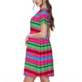 thumbnail image 2 of Fotbe Colorful Mexican Stripes Vestido Largo de Moda para Mujer, Vestido Tipo Camiseta con Manga Corta y Estilo Casual a Rayas y Bloques de Color, 2 of 6