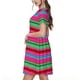 thumbnail image 2 of Fotbe Colorful Mexican Stripes Vestido Largo de Moda para Mujer, Vestido Tipo Camiseta con Manga Corta y Estilo Casual a Rayas y Bloques de Color, 2 of 6