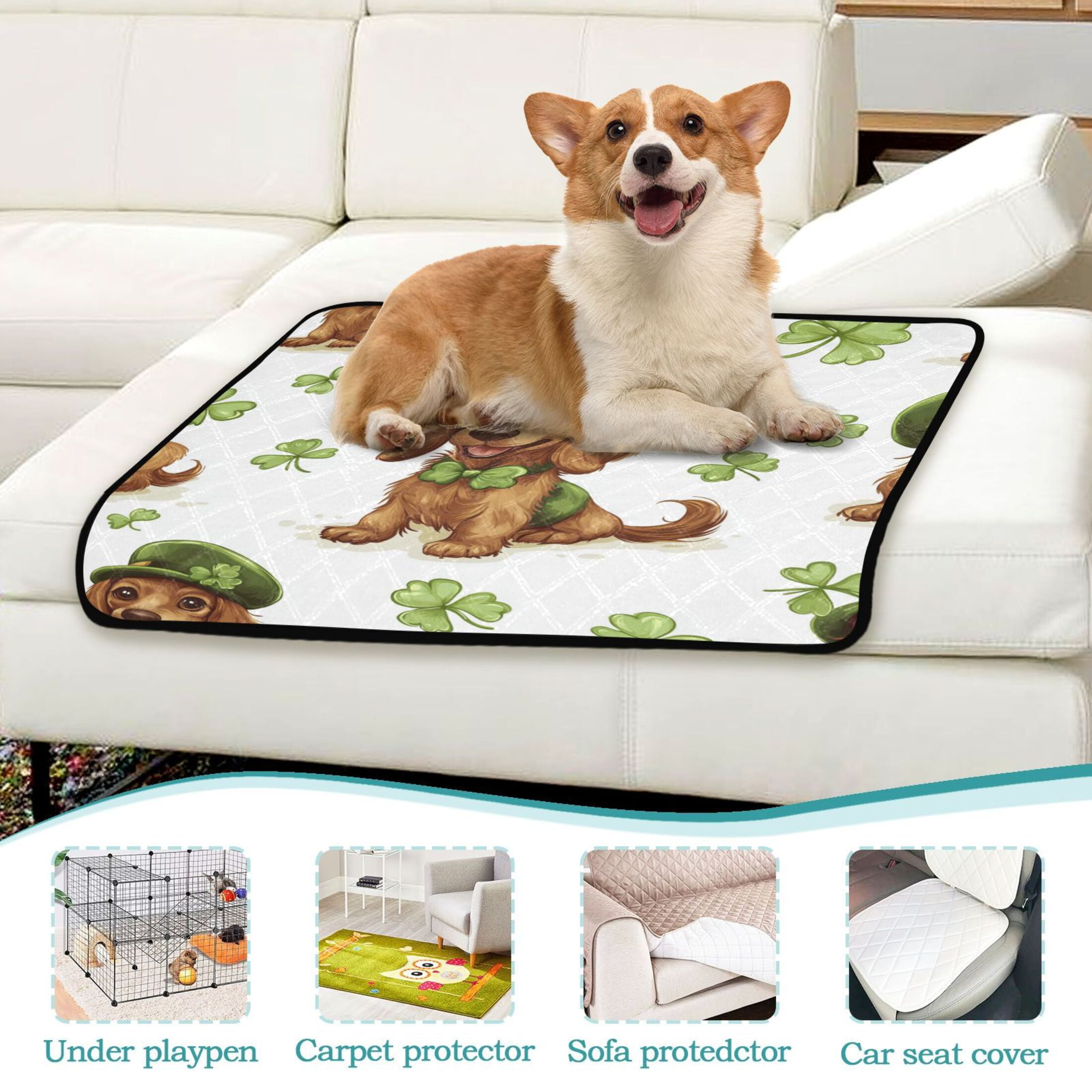Qxltty St Patricks Dachshund in A Shamrock Hat Pattern Cat litter Pads Pet Set of 3 Diaper Mats Center Anti-leakage Layer Absorbent Soft and Comfortable