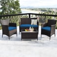 thumbnail image 2 of 4-Piece Rattan Patio Set, Outdoor/Indoor Wicker Conversation Set for Pool, Backyard, Lawn, Wicker Chairs and Sofa with Soft Cushion, Rattan Furniture with Tempered Glass Coffee Table, 2 of 9