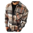 thumbnail image 1 of Camisetas de manga larga a cuadros para hombre Camisa de celosía de franela con cuello en V con solapa y bolsillos delanteros, 1 of 2
