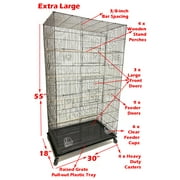 55 Extra Large Tight 3/8-inch Bar Spacing Multiple Flight Bird Breeding Breeder Cage with Removable Rolling Stand For Aviary Budgie Canary Finch