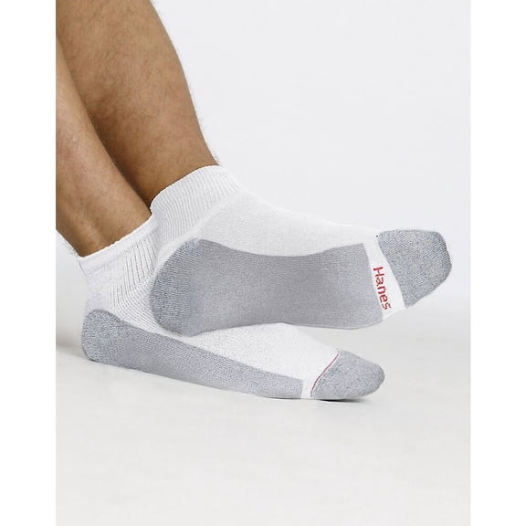 Hanes Men's 6-Pack FreshIQ Cushion Ankle Socks: White, (Shoe Size: 6-12 / Sock Size: 10-13) (Fresh IQ Advanced Odor Protection Technology, Extra-Thick Cushioning / Reinforced Heel & Toe: 186V12