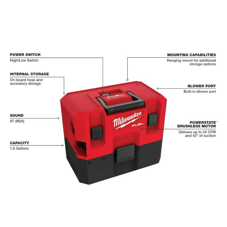 Milwaukee M12 FUEL 12-Volt Lithium-Ion Cordless 1.6 Gal. Wet/Dry Vacuumw/AIR-TIP 1-1/4 in. - 2-1/2 in. Flexible Crevice Tool
