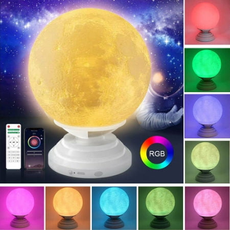 

3D Smart Moon Lamp 360° RGB LED Night Light w/ Bluetooth Speaker Remote Control