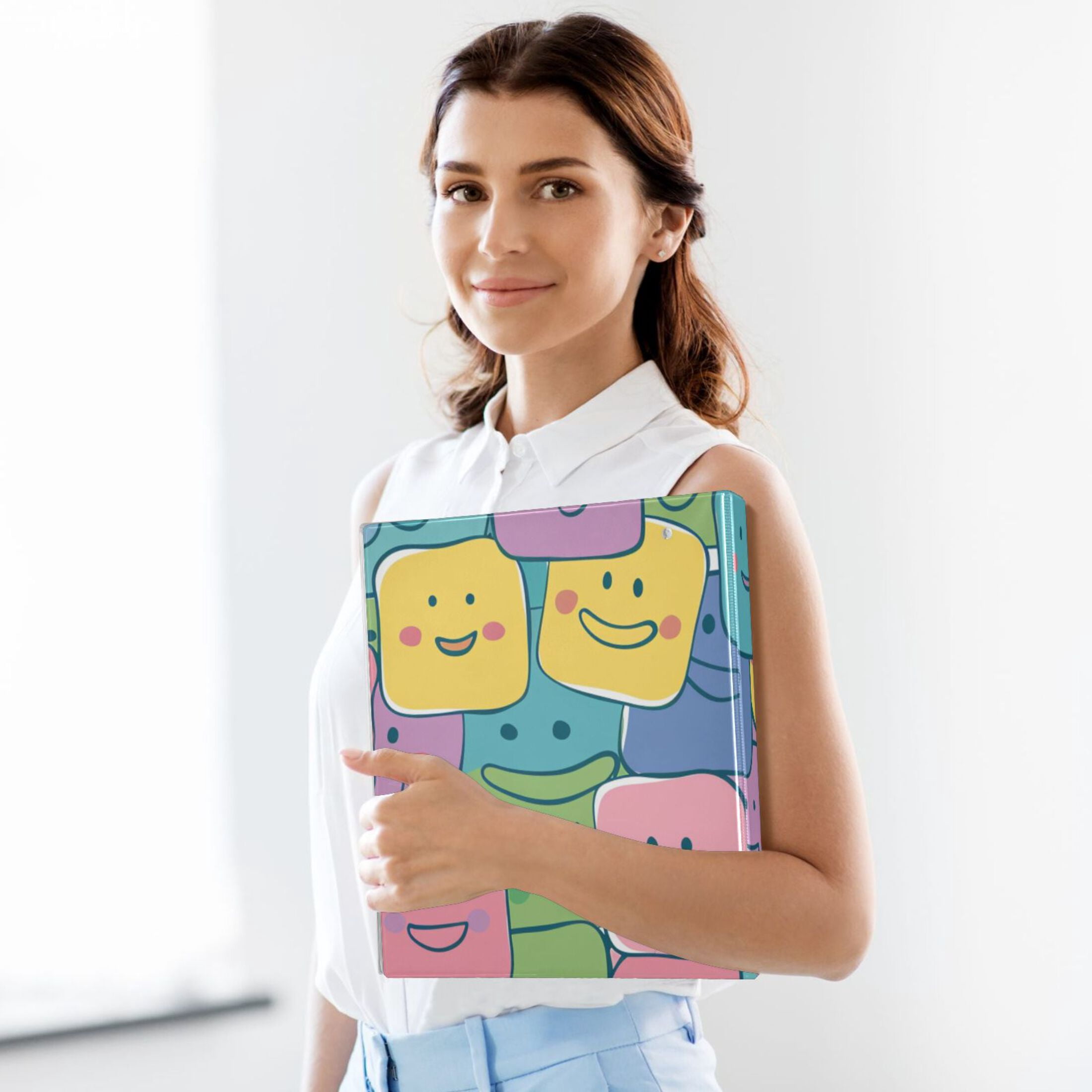 Smiling Faces 3 Ring Binders 1.5 inch Hardcover File Folders with Interior Pockets A4 Size Organizer for School Office Hospital