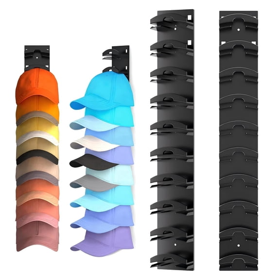 2 Pack Hat Organizer, Wall-Mounted Baseball Cap Rack with Strong Adhesive for Door & Closet, Space-Saving Hanging Storage