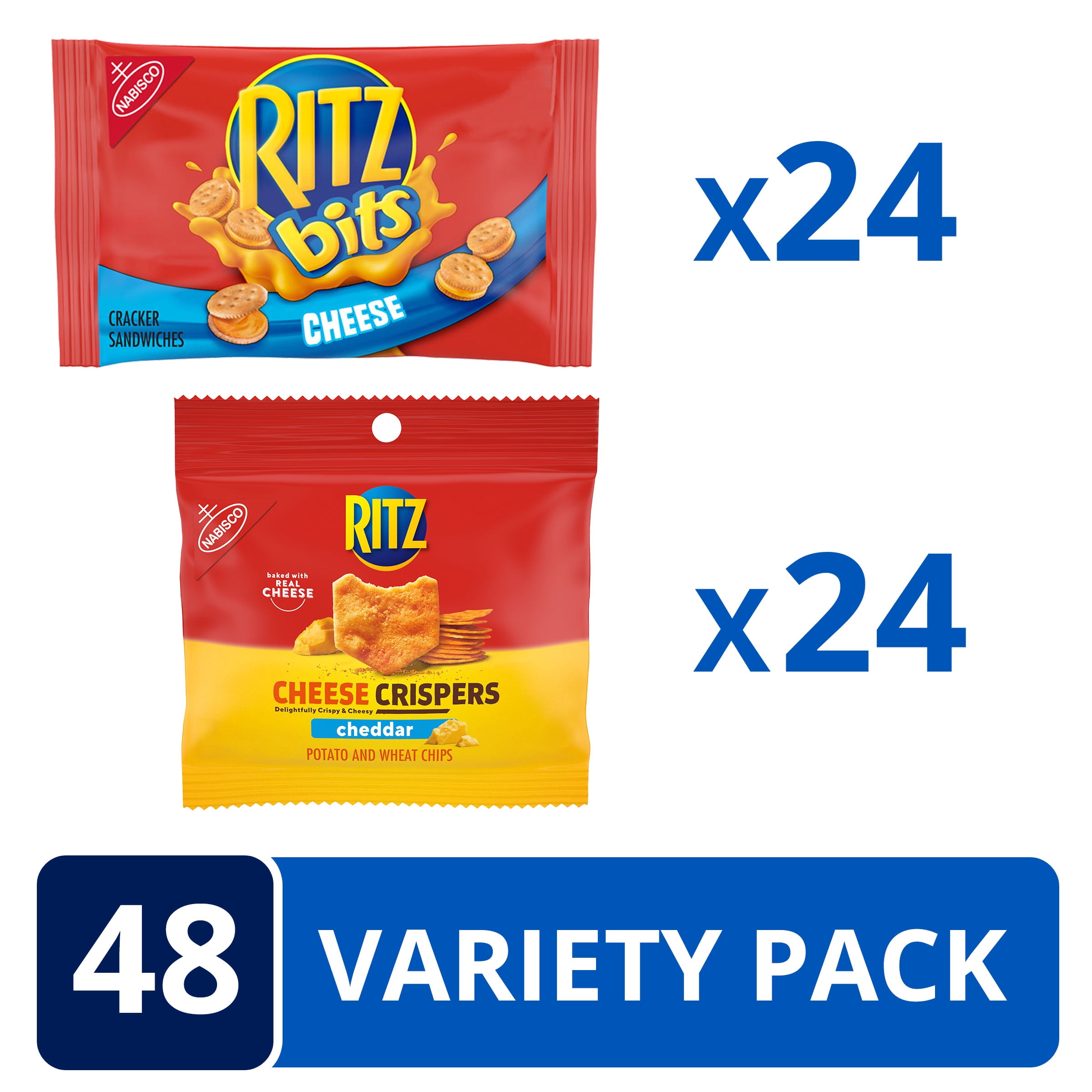 RITZ Bits Cheese Crackers & RITZ Cheese Crispers Cheddar Chips Variety Pack, 48 ct Snack Packs