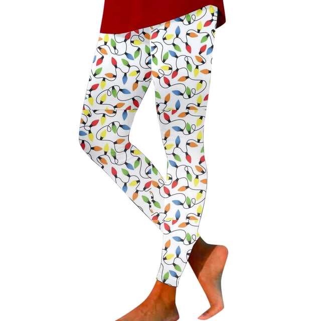 Zhanying Christmas Light Leggings Plus Size Breathable Wrinkle-Resistant High Waisted Capris White M