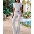 thumbnail image 3 of Solid Color Slim Fit Short Sleeve Trousers Suit Gray L, 3 of 7