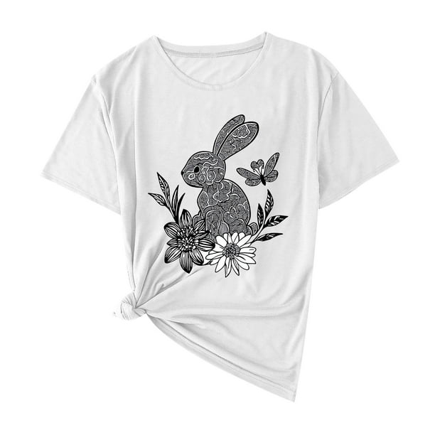 Camisas de Manga Corta para las Mujeres Moda Casual Impresión Cuello Redondo Suéter Tee Blusas
