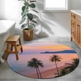thumbnail image 4 of Summer Beach Sunset Landscape Round Area Rugs 3 ft, Coastal Ocean Palm Tree Cloud Sky Wave Washable Small Area Rug with Non-Slip Sturdy Edge Binding Round Front Door Mat Floor Carpet for Entryway, 4 of 9