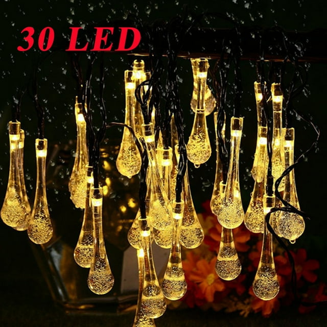 Xihbxyly Guirnalda de Faroles Solares para Exterior, 30 Luces Led En Forma de Lágrima, Control Automático de Luz, Modo Intermitente y Constante, Decoración para Fiestas En El Jardín, Uso En Exterior