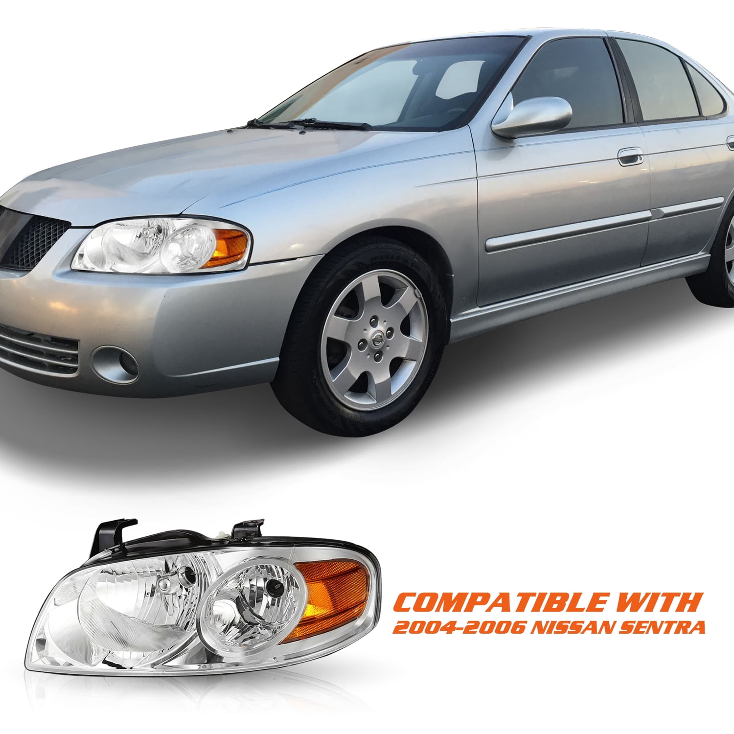 For 2004-2006 Nissan Sentra Chrome Headlights Amber Corner Signal Headlamps L+R