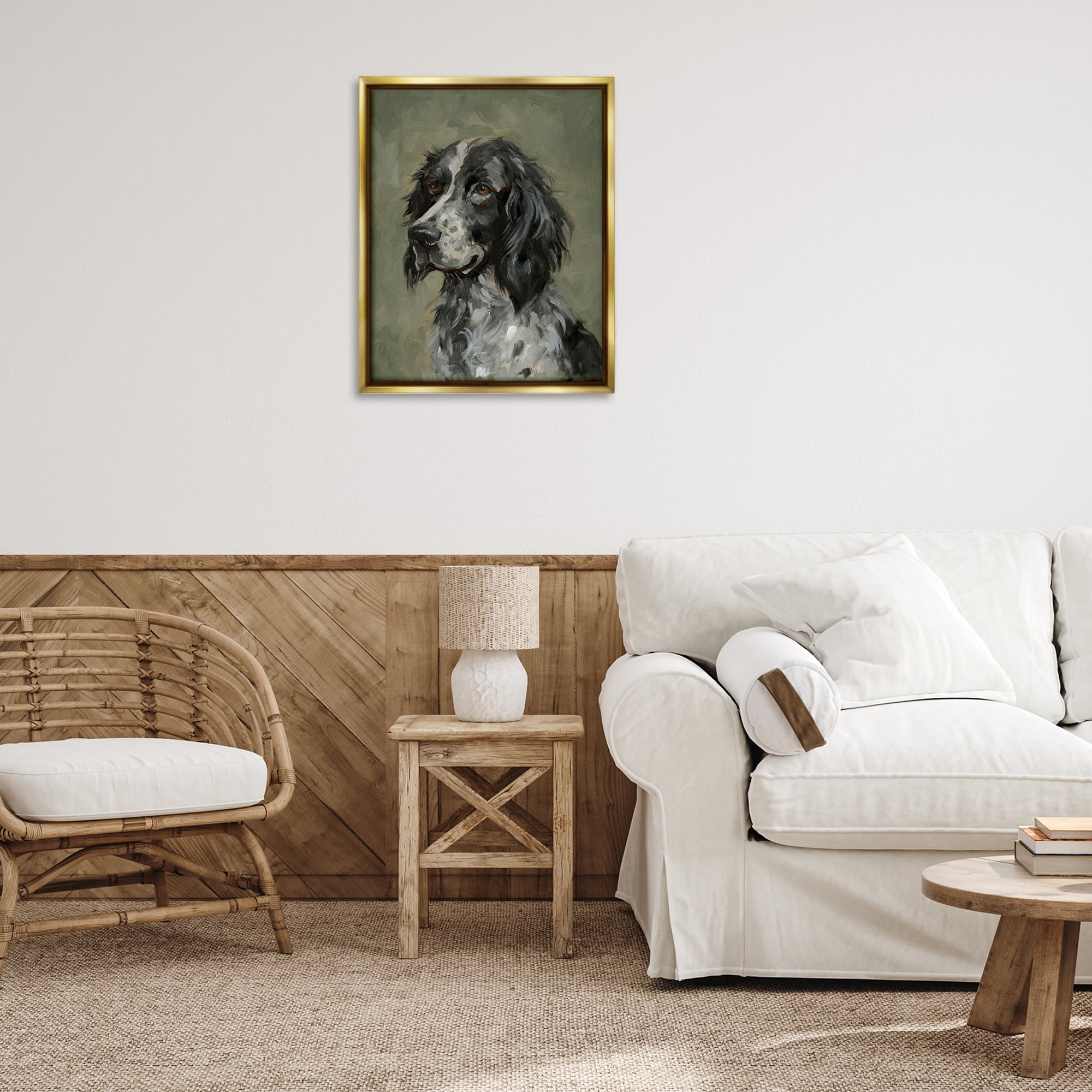 Stupell Industries Cocker Spaniel Portrait Animals & Insects Painting Gold Floater Framed Canvas Art Print Wall Art, 25 x 31