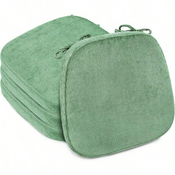 2.5 Thick Chair Cushions for Dining Chair Corduroy Foam Kitchen Chair Pads U Shaped Indoor Seat Cushions with Ties NonSlip Backing Removable Washable Cover 17''x16.5'' Set of 4 Green