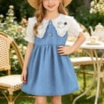 thumbnail image 5 of Amidoa Girls Summer Dresses Short Sleeve A-Line Solid Color Dresses Casual Kids Sundress Light Blue Size 12, 5 of 9