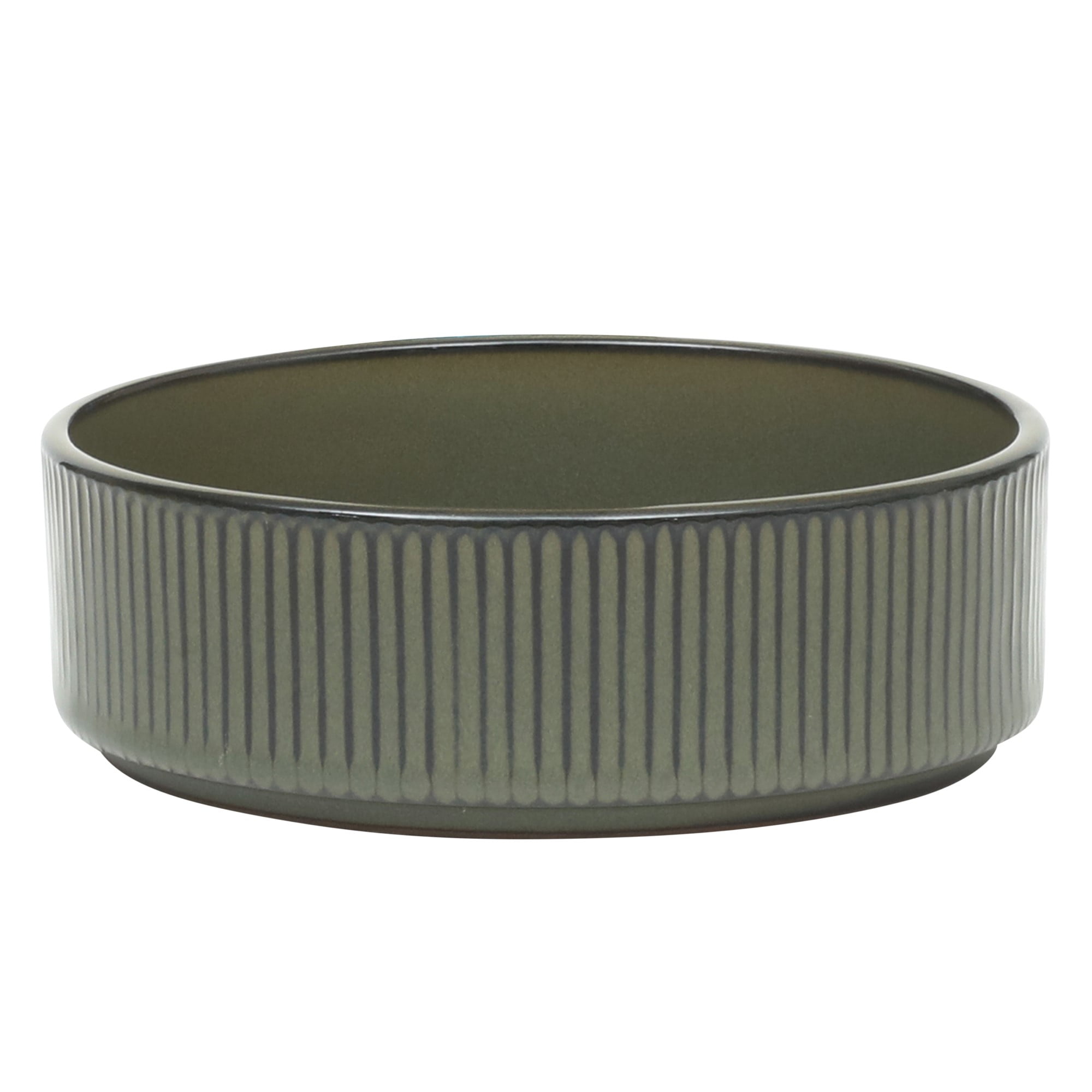Gibson Elite 12 Piece (Service for 4) Townscape Plates and Bowls Reactive Glaze Embossed Round Dishes Terracotta Ceramic Dinnerware Set - Dark Green