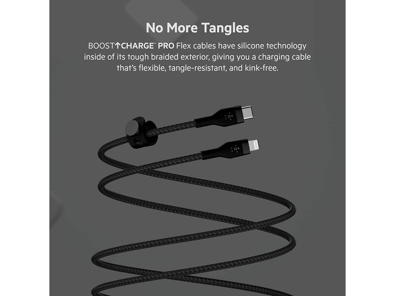 Belkin BoostCharge Pro Flex Braided USB Type C to Lightning Cable (2M/6.6ft), MFi Certified 20W Fast Charging PD Power Delivery for iPhone 14, iPhone 13, 12, 11, Pro, Max, Mini, SE, iPad - Black