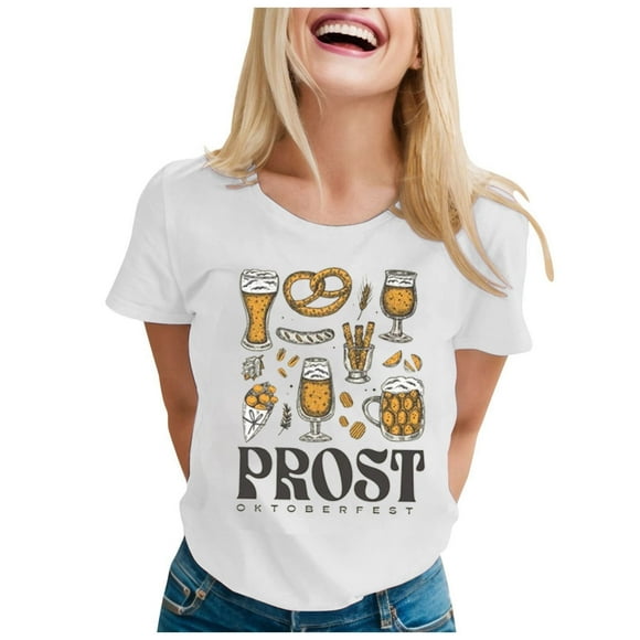 TSADFHJI Workout Tank Tops for Women with Shelf Bra Women's Oktoberfest Graphic Tee Trendy Casual Short Sleeve Top Xxl White