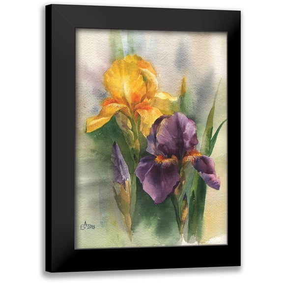 Besedina, Anastasiia 11x14 Black Modern Framed Museum Art Print Titled - Yellow and Purple Iris