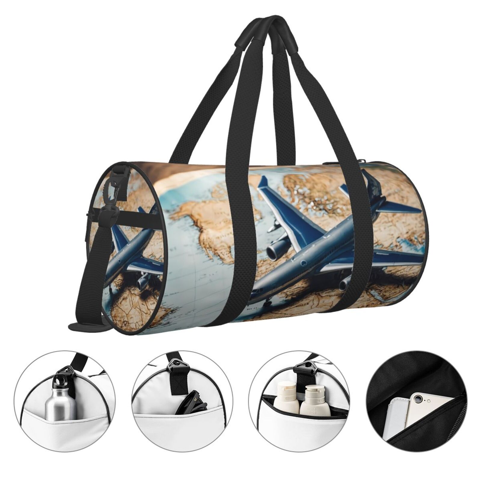 Defioc Airplane World Map Adventure for Travel Duffle Bag,Weekender Bag Carry On Tote Bags Hospital Bag Large Capacity Sport Gym Bag for Men Women Fit for Trave, Gym,Weekend