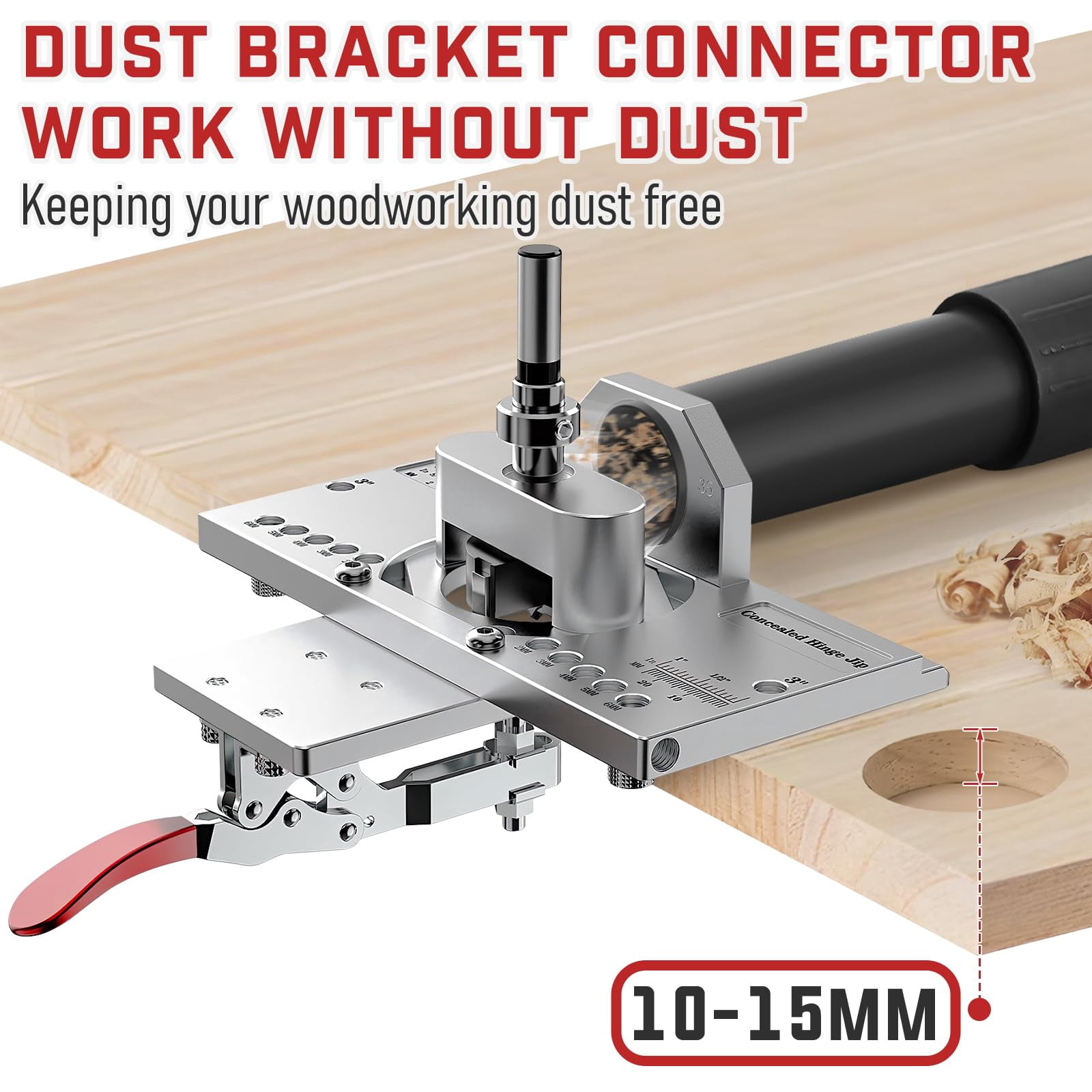 35mm Concealed Door Hinge Jig  Cabinet Hole Drilling With Quick Clamp & Dust Vacuum Adapter - Precision Metal Woodworking Mounting Tool For Installation