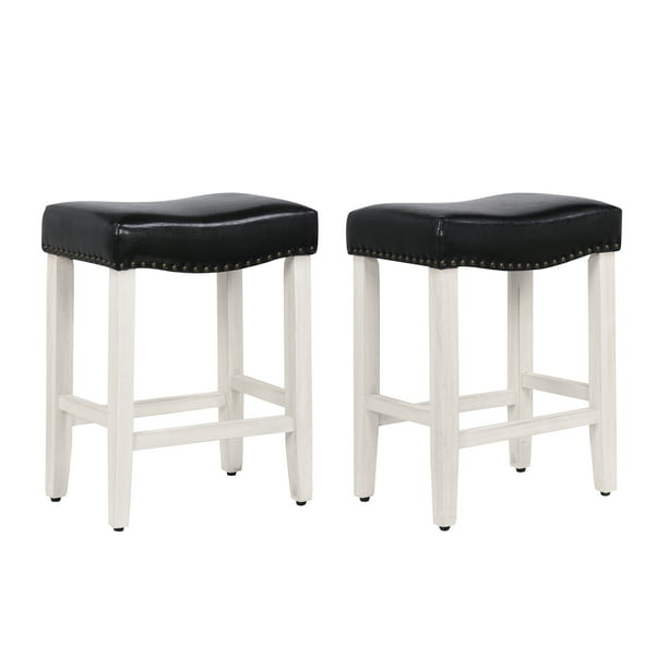 Upholstered Bar Stool, White Leather Nailhead Counter Stools