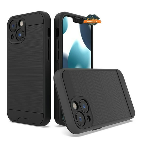 For Apple iPhone 15 Pro (6.1") Slim Fit Rugged TPU   Hard PC Brushed Metal Texture Hybrid Dual Layer Armor Shockproof Phone Case Cover by Xpression - Black