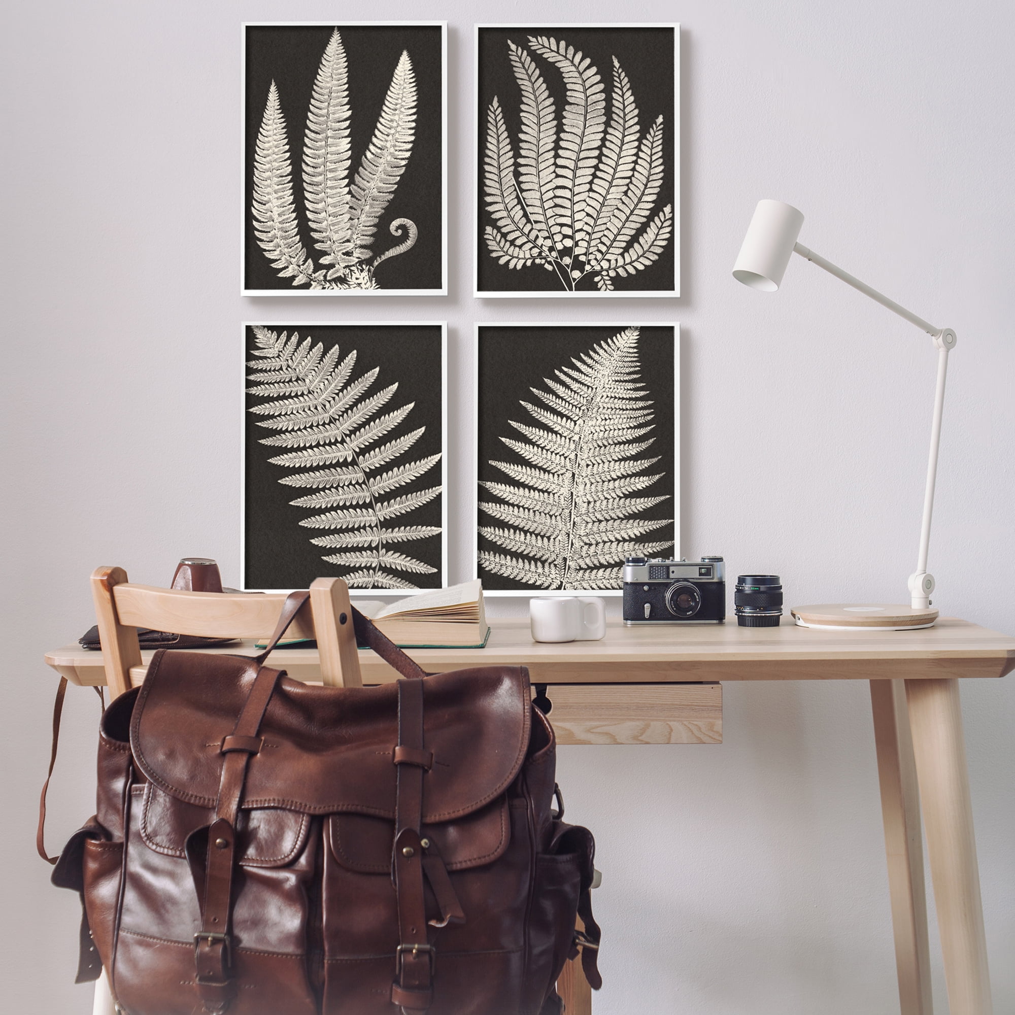 Stupell Vintage Nature Fern Leaf Silhouettes Botanical & Floral Painting White Framed Art Print Wall Art, Set of 4