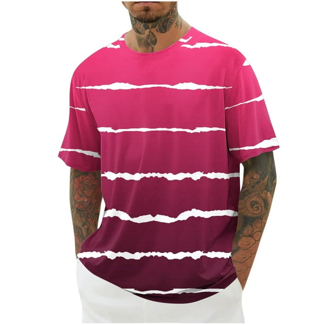 Camisetas de Manga Corta para Hombre, Blusa Casual de Cuello Redondo de Impresión de Gradiente, Camiseta Deportiva de Poliéster de Moda