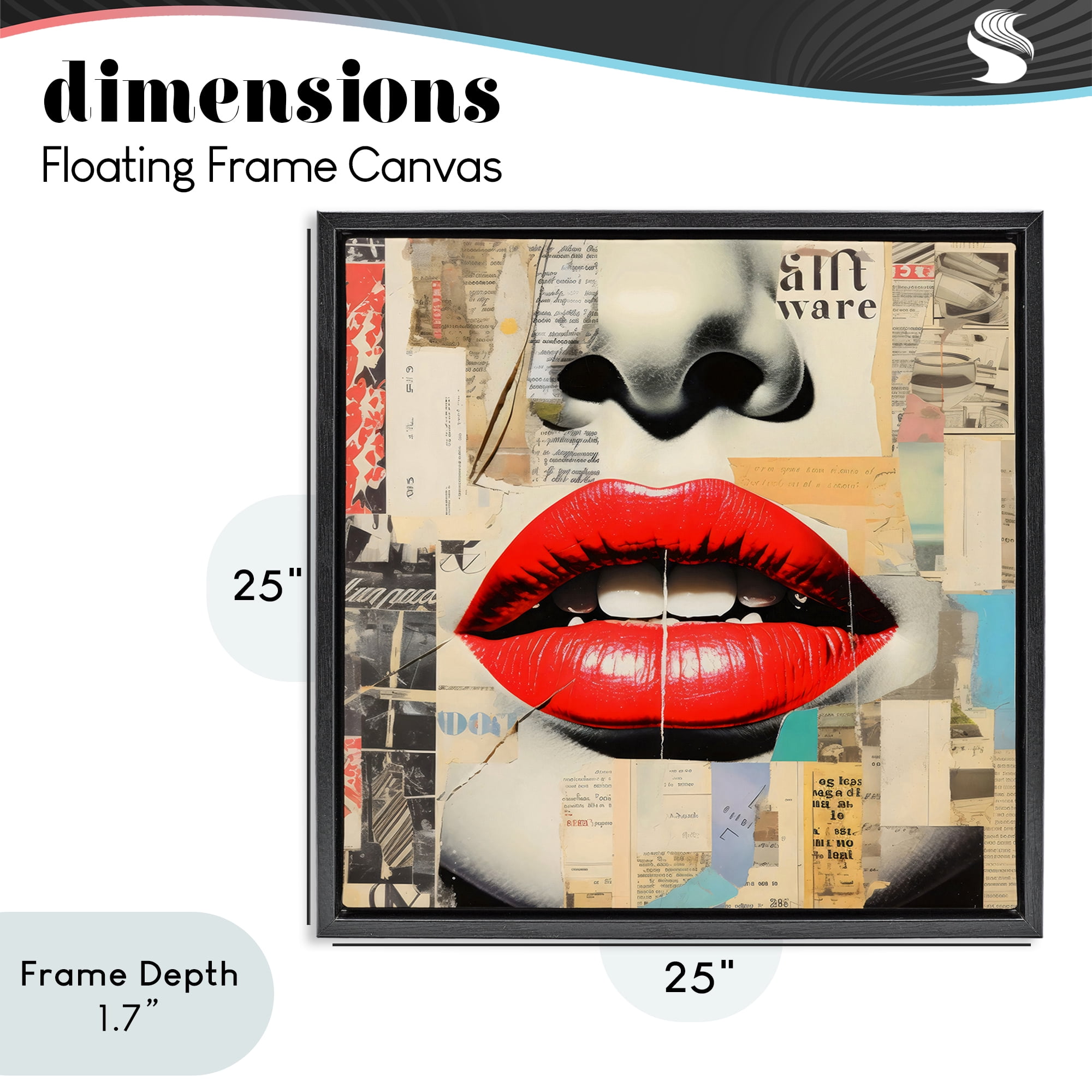 Stupell Industries Fashion Collage with Scarlet Lips Black Framed Floater Canvas Wall Art, design by Creative Studio