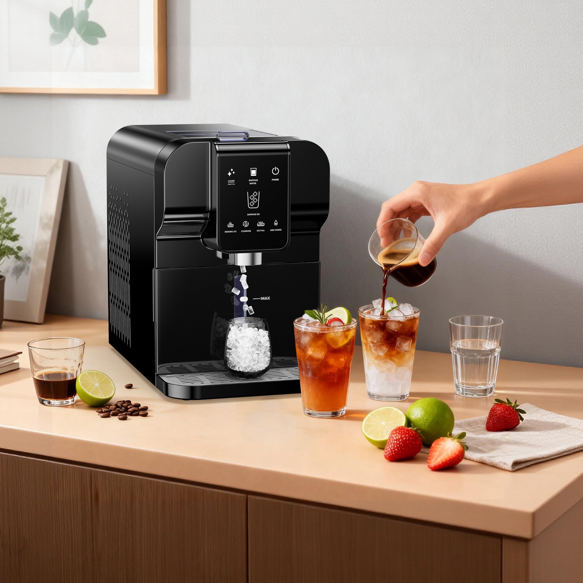 Simzlife Countertop Nugget Ice Maker & Water Dispenser, 30LBS/24H, 2-in-1 Soft Chewable Ice Machine with One-Touch Automatic Ice Dispensing, Self-Cleaning, for Home & Office