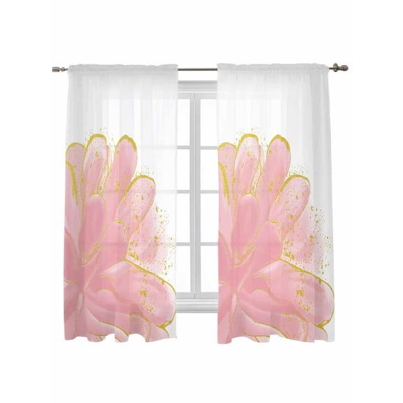 Pink Gold Curtains 63 Inch Length,Sheer Curtains for Bedroom Living Room Window Boho Modern Abstract Minimalist Aesthetic Flower Rod Pocket Drapes Kitchen Curtains Small Half Window 42"x63" 2 Panels