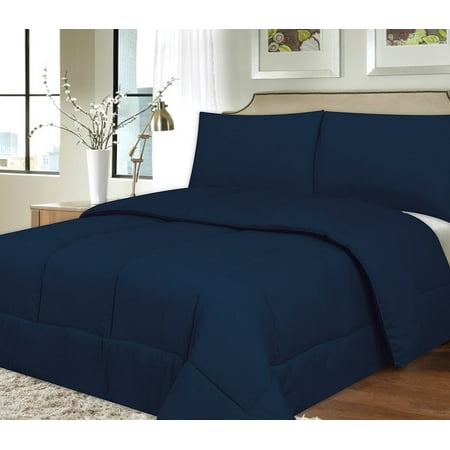 Bedding Down Comforters - Down Alternative Polyester Comforter Box Stitch Microfiber Bedding - Full, Navy, Hypoallergenic By Sweet Home Collection,USA