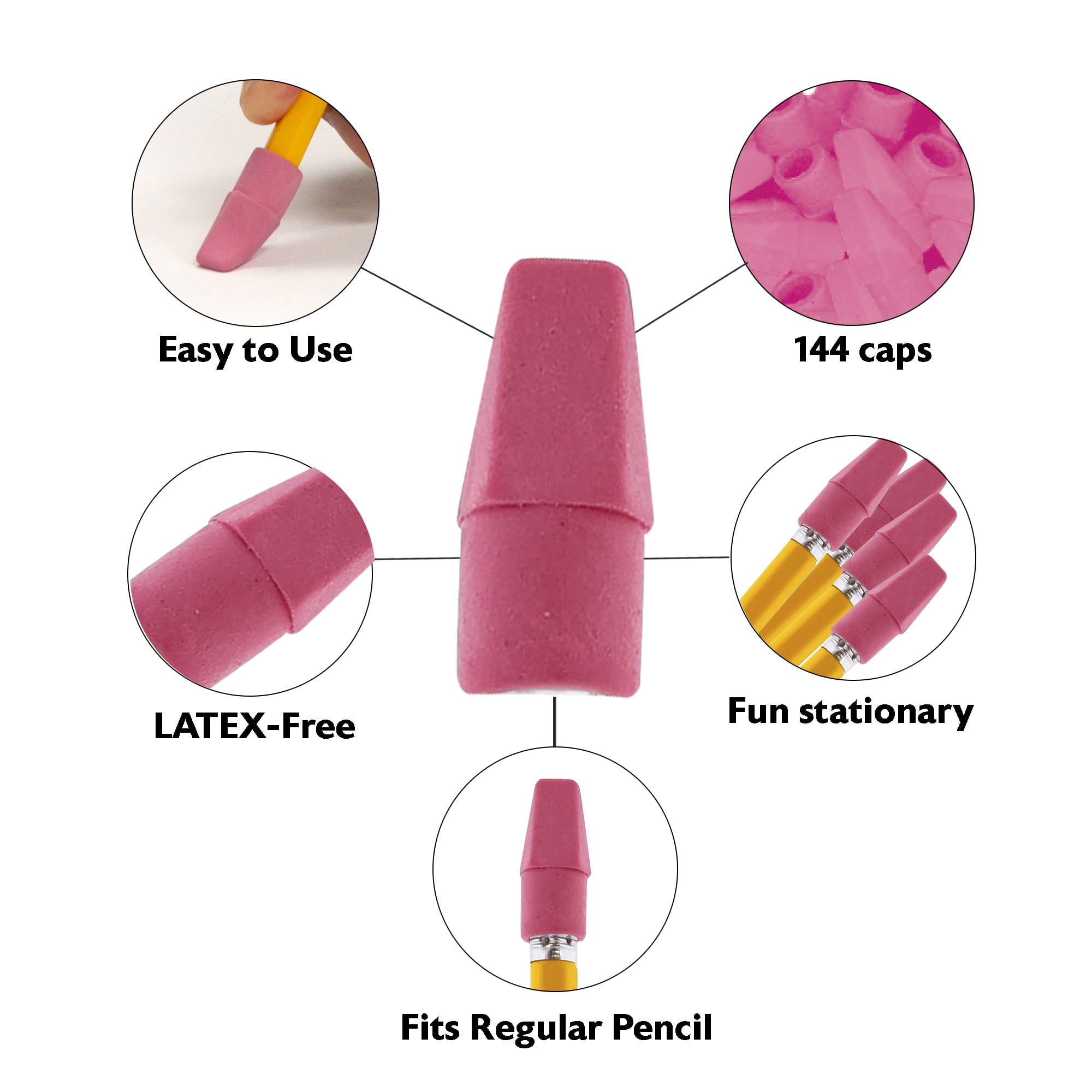 BAZIC Pink Eraser Top, Latex Free Pencil Tops Erasers Arrowhead, 3456 Count