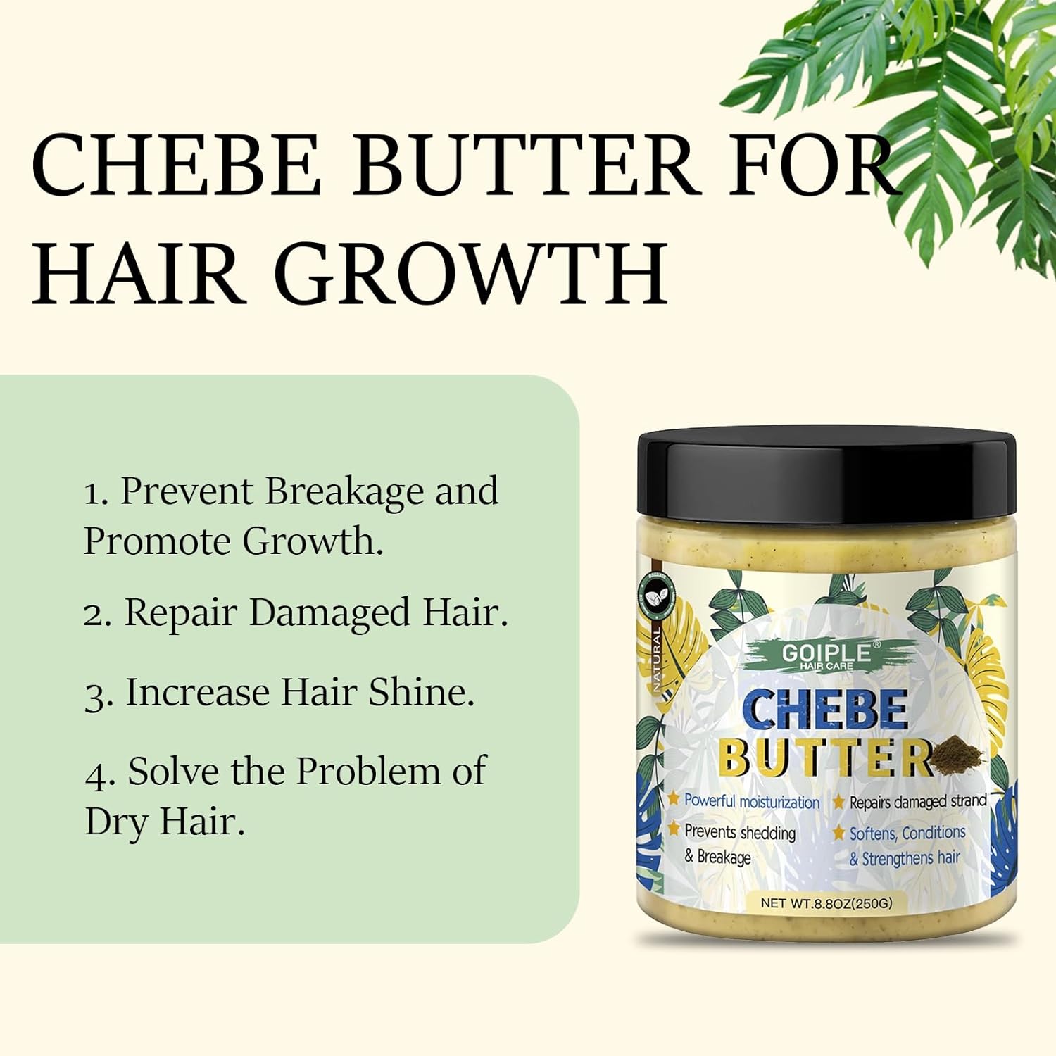 Goiple Chebe Butter Hair Butter, Hair Grease Deep Moisturization for Dry Hair, Deep Conditioning Hair Butter Grease Suitable for All Hair Types and Men and Women