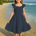 thumbnail image 2 of Jinhomg Little Girls Summer Dresses Cute Double Layer Smocked Dress Flowy Ruffle Sleeve Midi Length Dress Big Kids Casual Everyday Dresses Navy 5 Years, 2 of 9