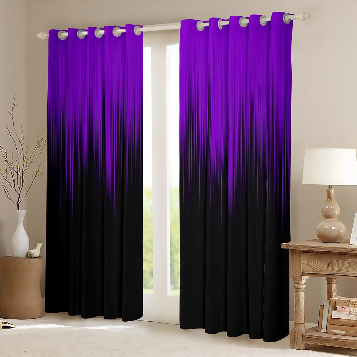 Black and Purple Curtains Abstract Ombre Bedroom Curtains, Modern Gradient Window Treatments Room Decor
