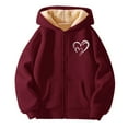 thumbnail image 3 of SonxaHe Big Girl Winter Jacket Fleece Zip Up Hooded Jacket Cute Casual Thickened Warm Coat with Pockets Red,Sized 8-9, 3 of 3
