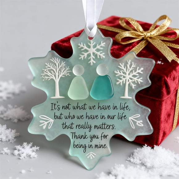Birdeem Ornement Flocon de Neige en Verre de Mer, Souvenir d'Amitié Fait Main en Verre Naturel, Décoration Suspendue en Forme de Flocon de Neige Unique pour Arbre de Noël, Fenêtre, Ou comme Cadeau Spécial pour Adultes