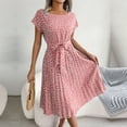 thumbnail image 4 of Women Spring Summer Short Sleeve High Waist Chic Dress Fashion Floral Pleated A Line Long Dress, 4 of 5