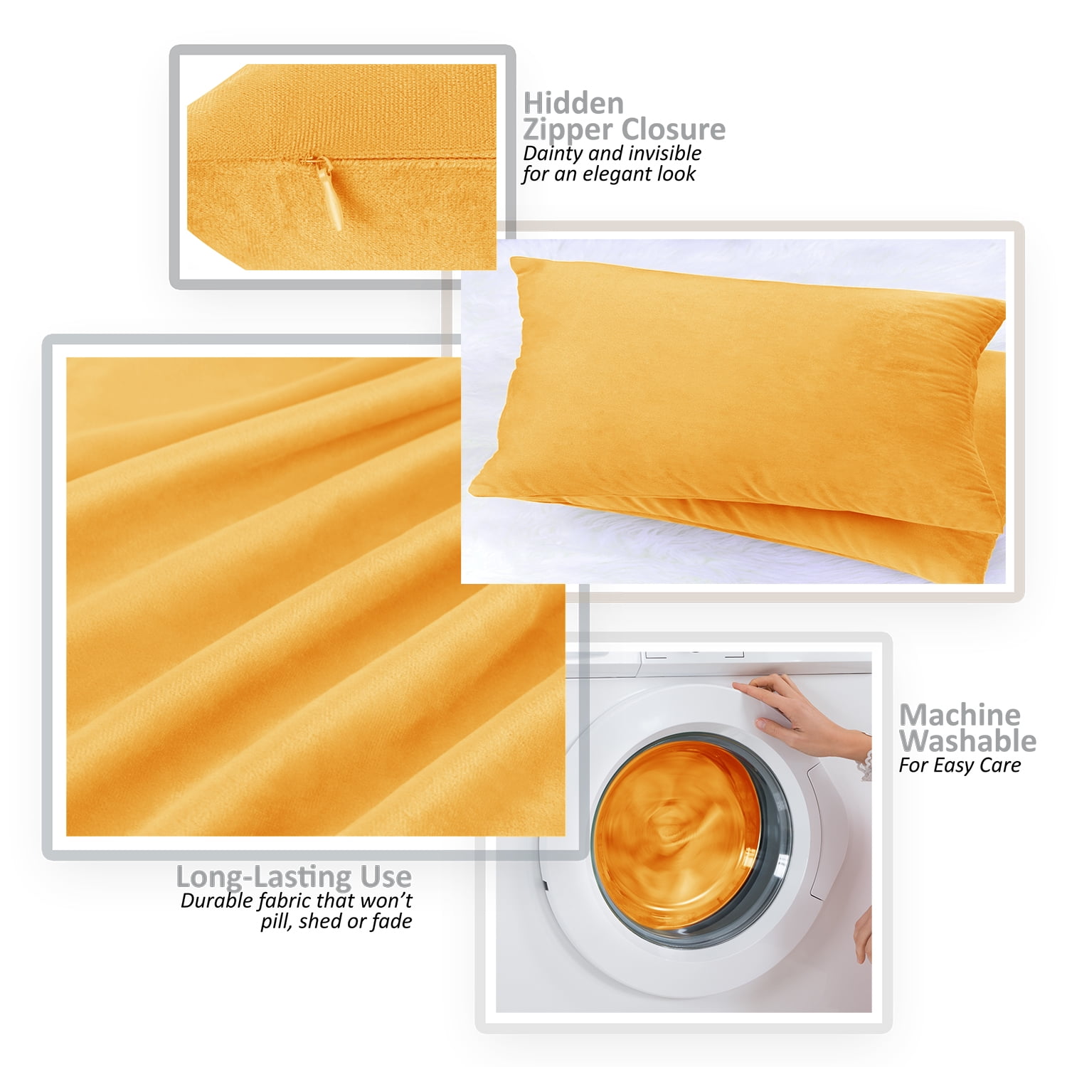 Clara Clark Plush Solid Decorative Microfiber Square Throw Pillow Cover with Throw Pillow Insert for Couch, Orange, 20"x20"", 4 Piece Decorative Soft Throw Pillow Set
