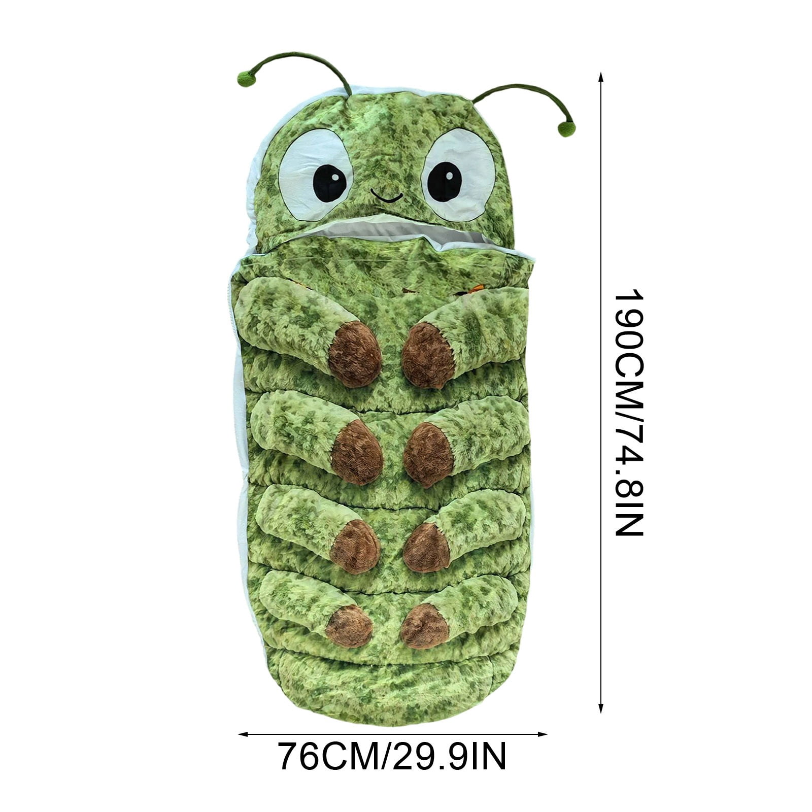 Caterpillar Shaped Plush Sleeping Bag for Adults, Cozy Hugging Cocoon Sleeping Bag with Pull Cord, Soft Fleece Wearable Lounger for Napping, Reading, and Movie Nights,74.8*29.9 in.Green