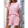 thumbnail image 6 of Women'S Summer 2 Piece Sets Striped Short Sleeve T Shirts and Shorts Loungewear Matching Set Pink XL, 6 of 9