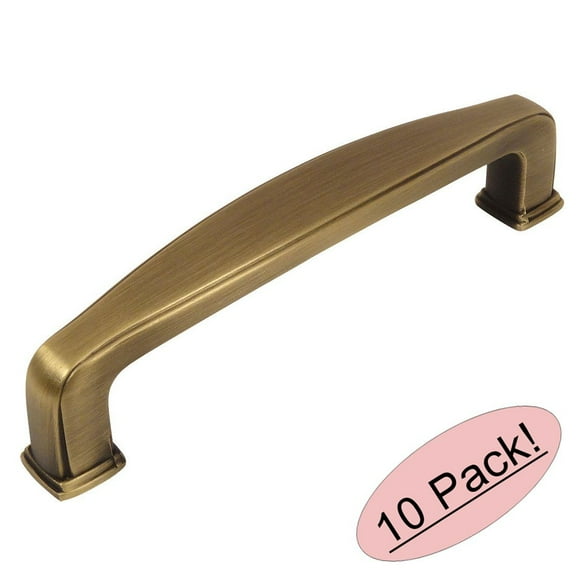 Cosmas 4390BAB Brushed Antique Brass Modern Cabinet Hardware Handle Pull - 3-1/2" Inch (89mm) Hole Centers - 10 Pack